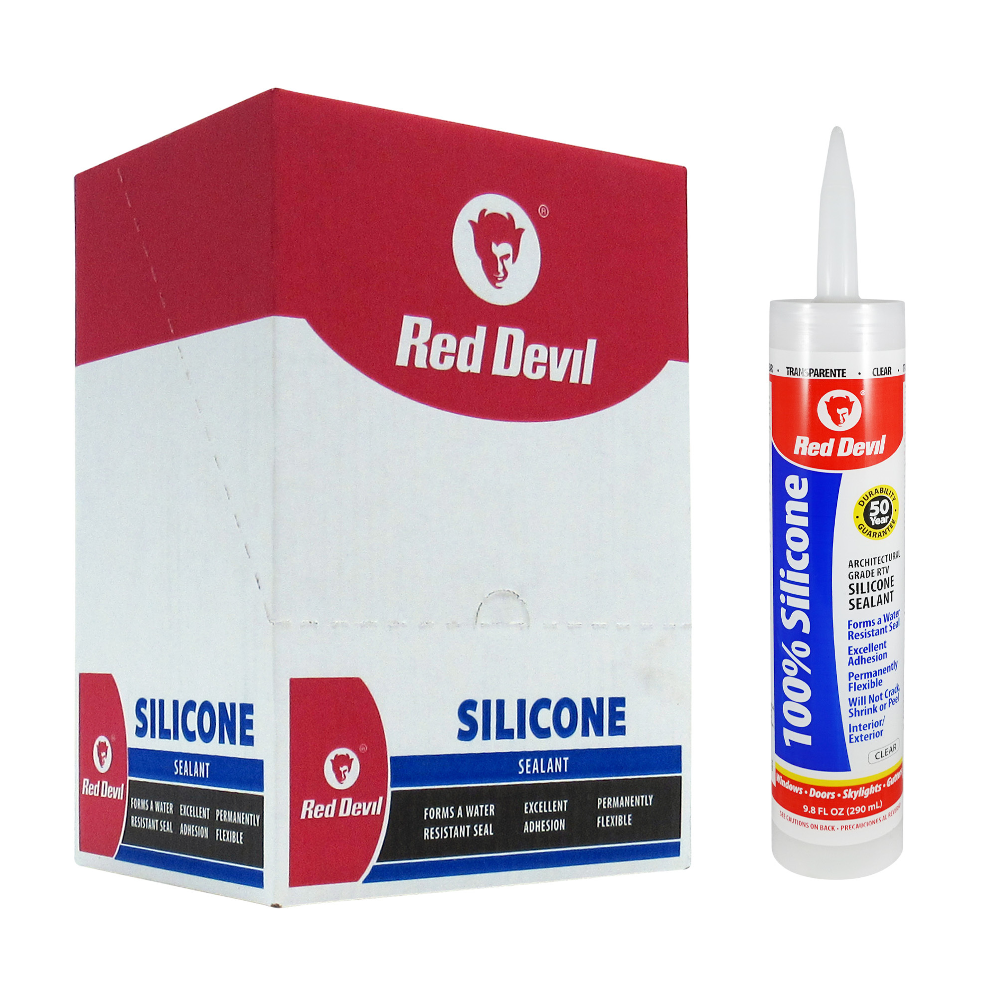 Red Devil, 100% Silicone Sealant Architectural Grade, Clear, 9.8 oz, Pack of 12, Model # 0826.